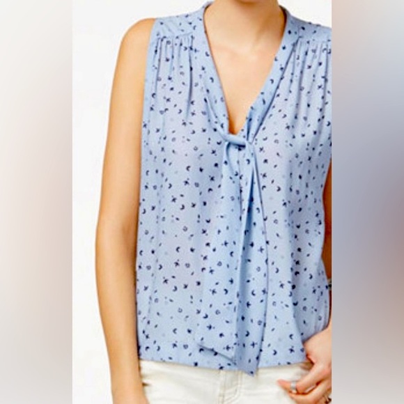 Free people flowy tie neck blouse periwinkle colour size XS - Picture 1 of 6